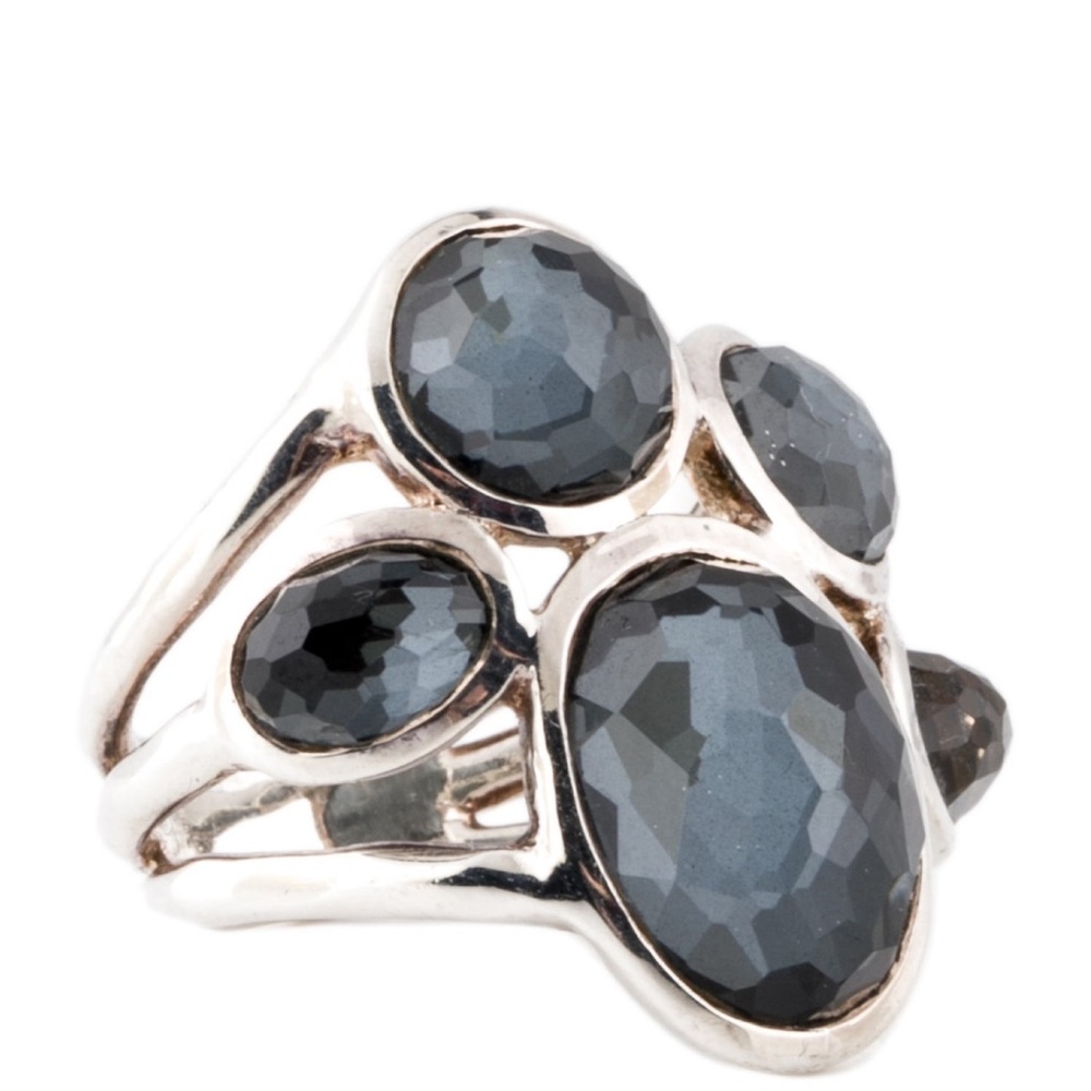 Ippolita Hematine & Quartz Doublet Wonderland Silver Cocktail Ring SZ:7